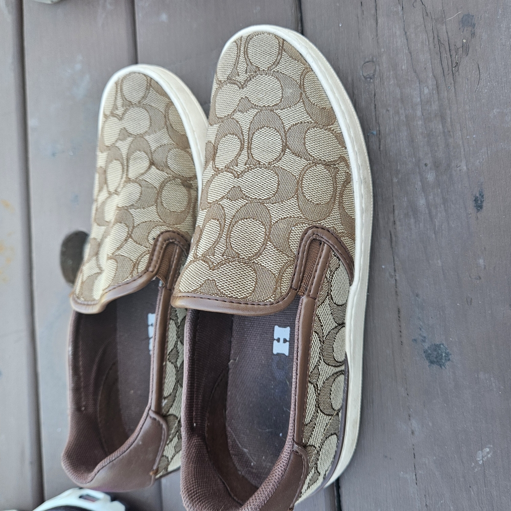 Coach Brown and Tan Flats Signature Monogram